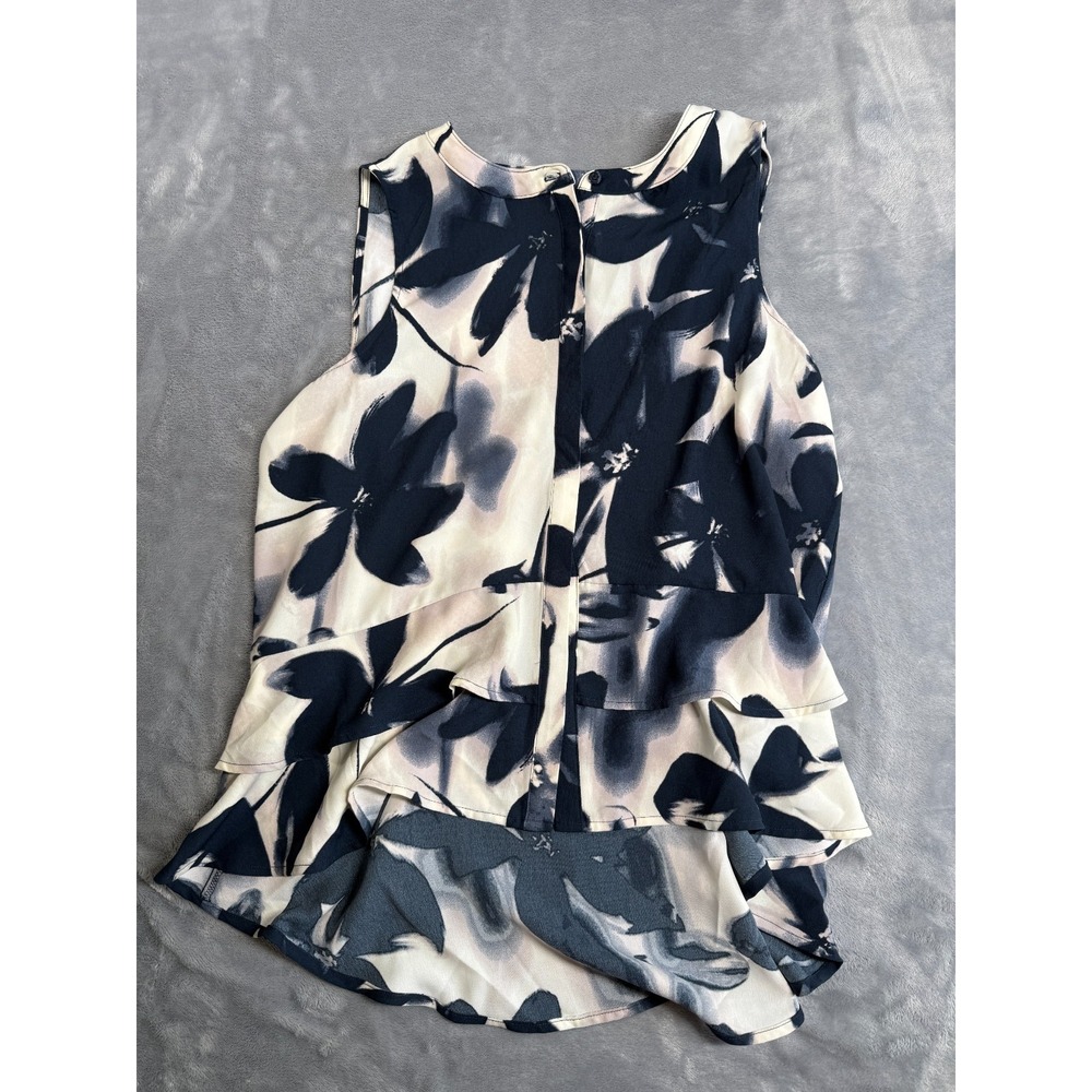 Simply Vera Vera Wang Oeko Tex Blouse Womens Medium Navy Cream Floral Layered
